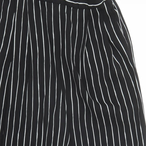 Marks and Spencer Womens Black Striped Polyester Cropped Trousers Size 10 L21 in Regular - Elasticated Waist