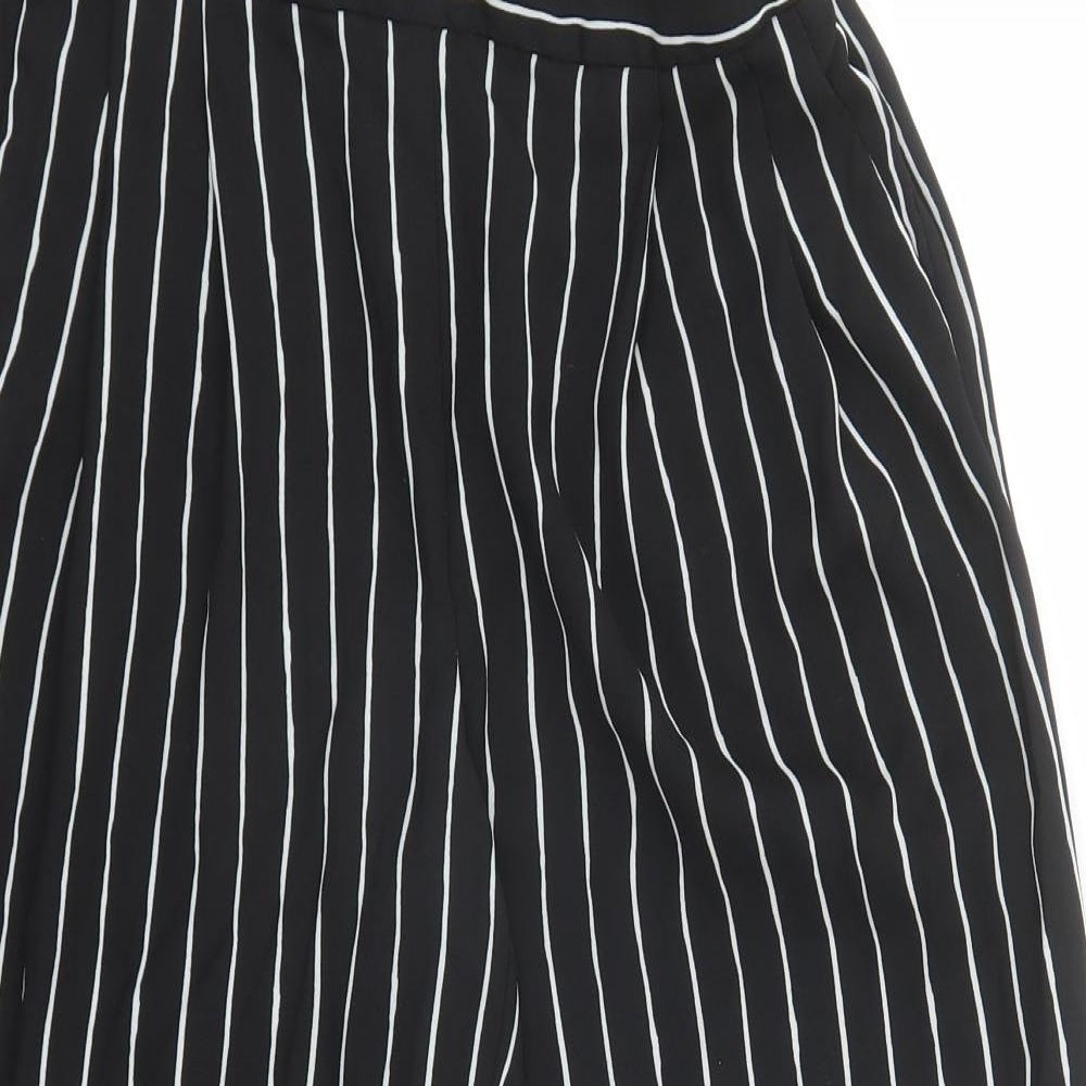 Marks and Spencer Womens Black Striped Polyester Cropped Trousers Size 10 L21 in Regular - Elasticated Waist