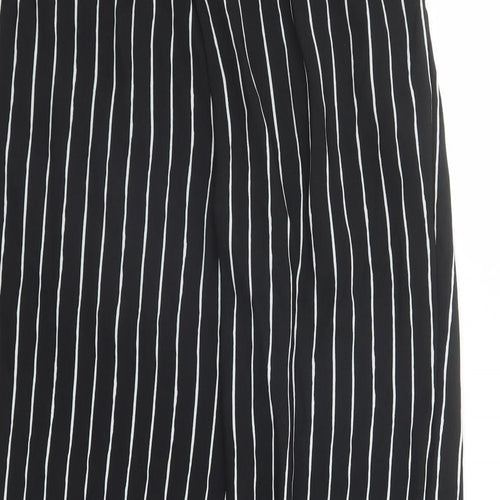 Marks and Spencer Womens Black Striped Polyester Cropped Trousers Size 10 L21 in Regular - Elasticated Waist
