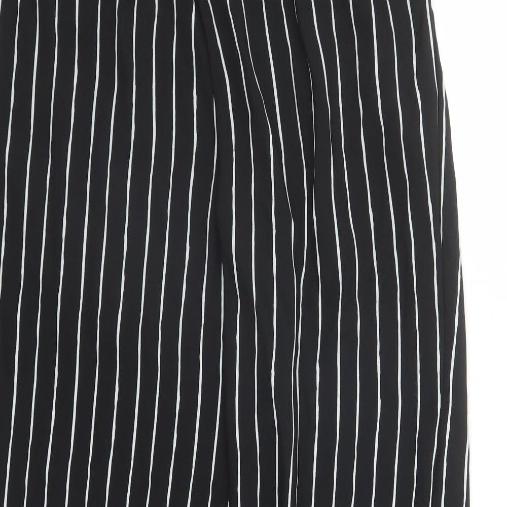Marks and Spencer Womens Black Striped Polyester Cropped Trousers Size 10 L21 in Regular - Elasticated Waist