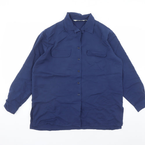 Holmewood Womens Blue Cotton Basic Button-Up Size 14 Collared