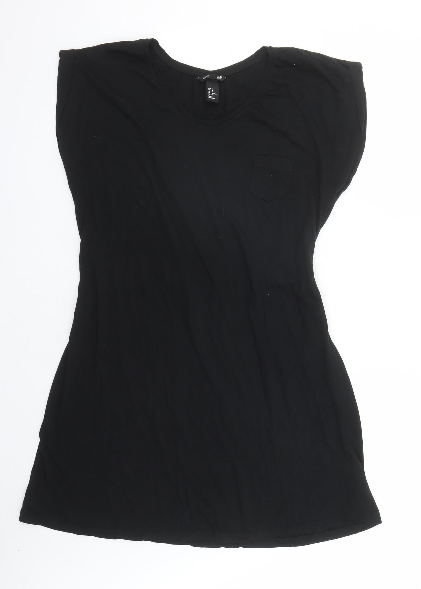H&M Womens Black Cotton T-Shirt Dress Size M Scoop Neck Pullover