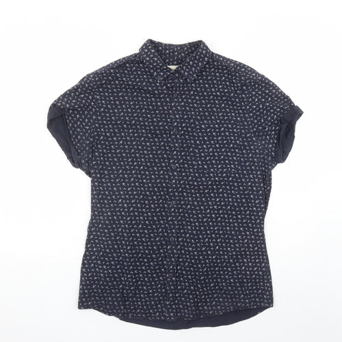River Island Mens Blue Floral Cotton Button-Up Size M Collared Button