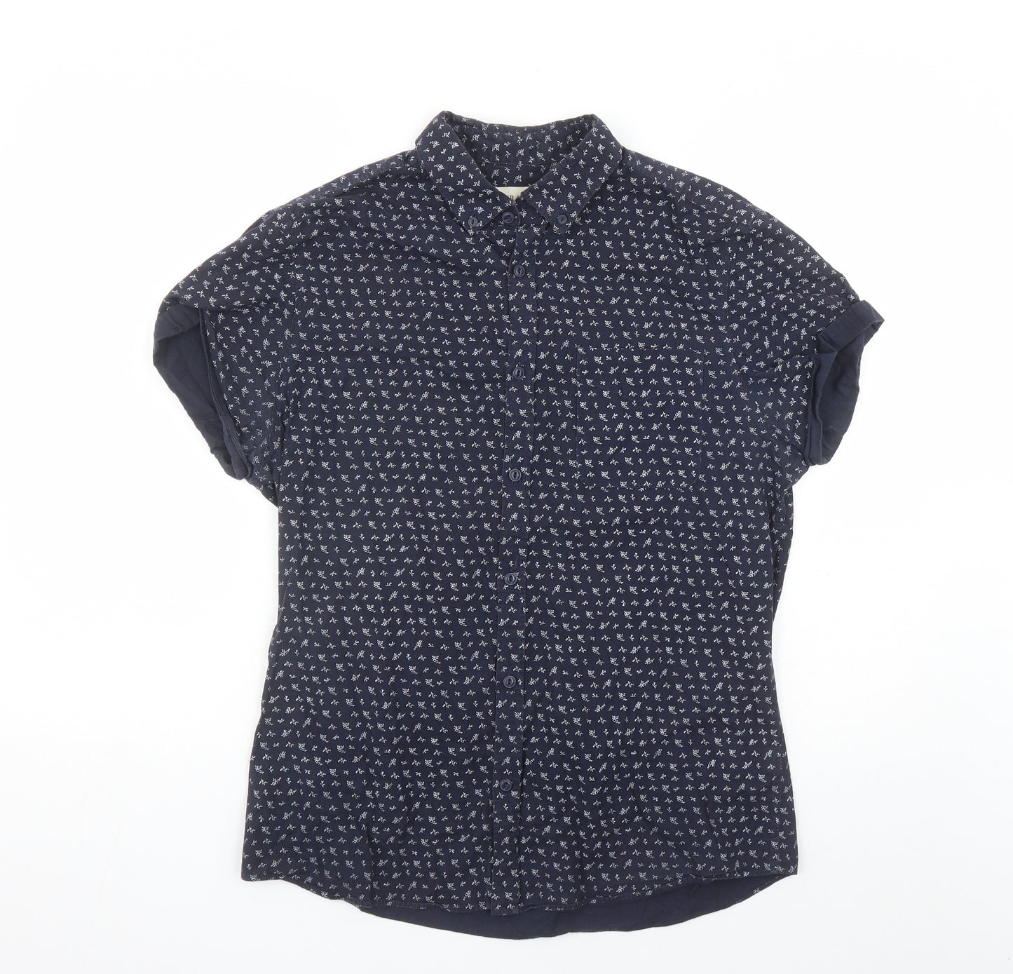 River Island Mens Blue Floral Cotton Button-Up Size M Collared Button