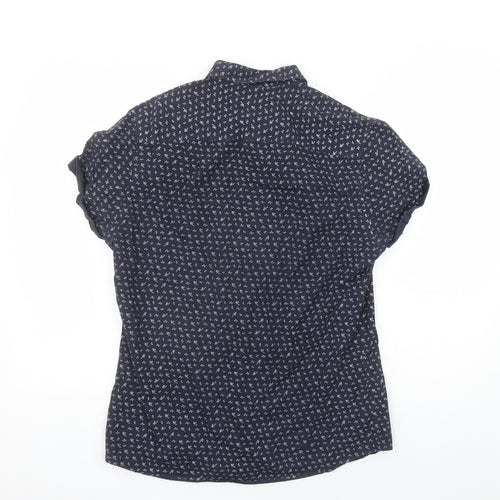 River Island Mens Blue Floral Cotton Button-Up Size M Collared Button