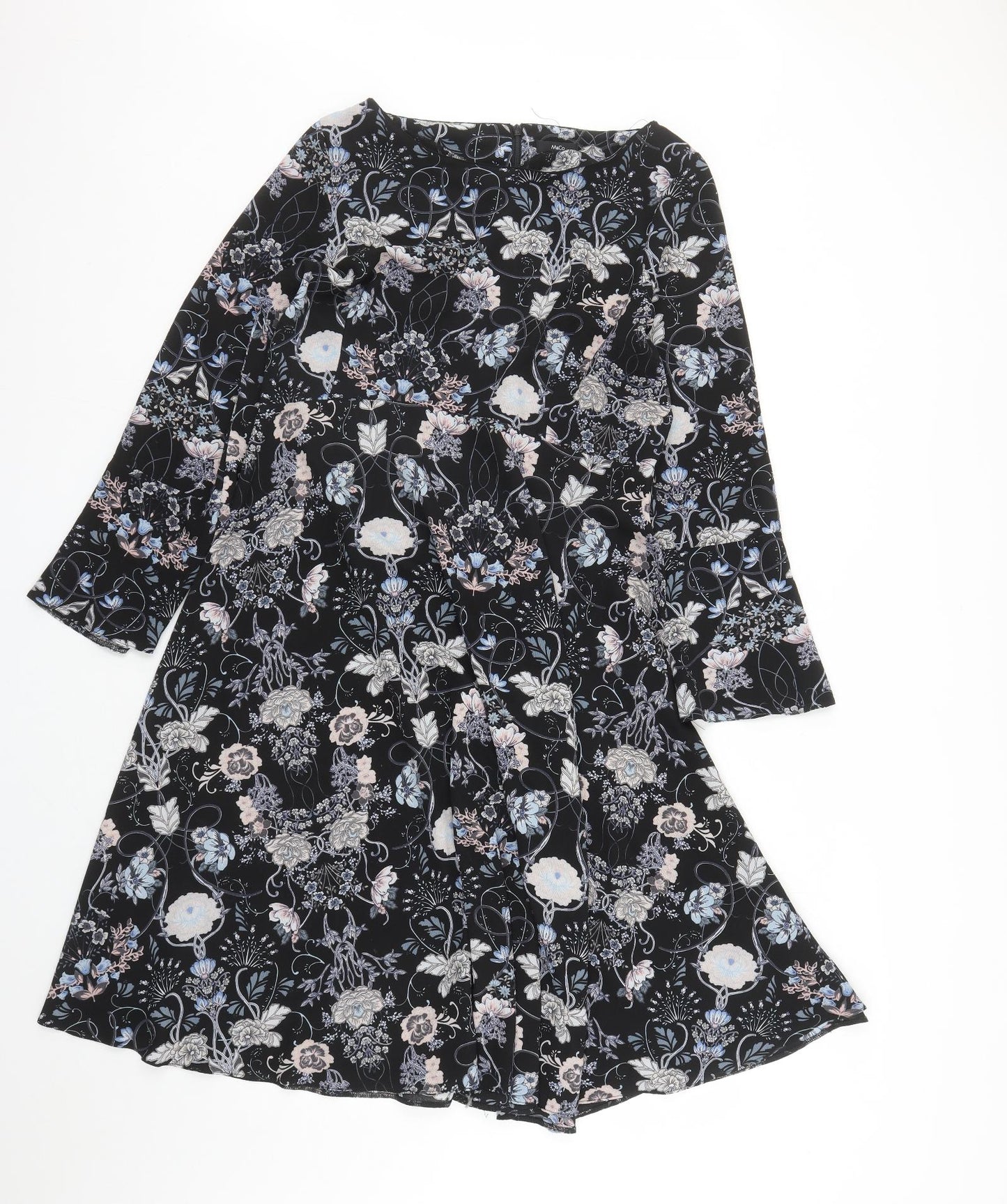 M&Co Womens Black Floral Polyester A-Line Size 18 Round Neck Zip