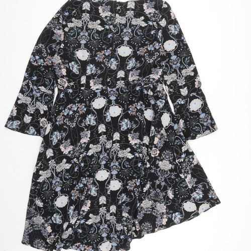 M&Co Womens Black Floral Polyester A-Line Size 18 Round Neck Zip