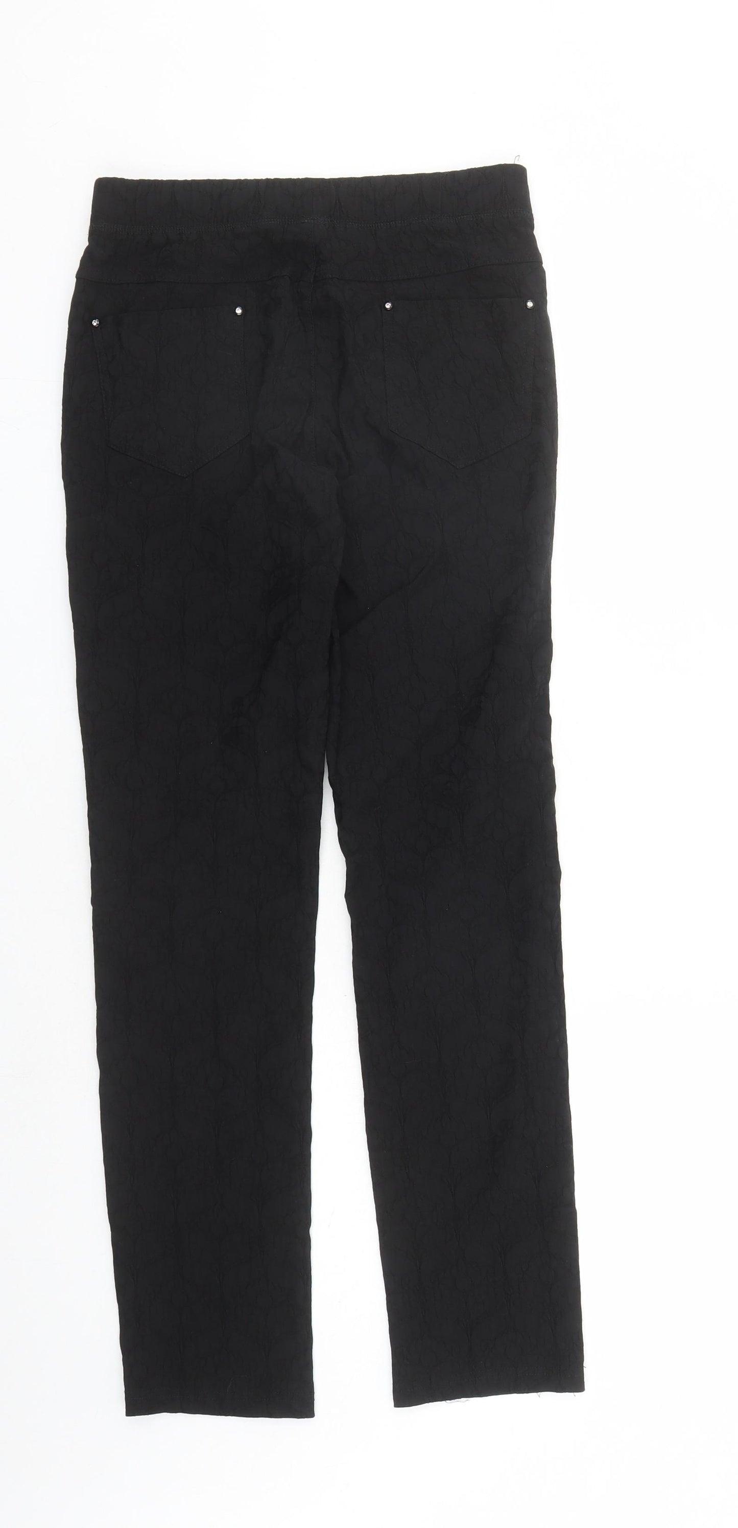Just Elegance Womens Black Geometric Viscose Trousers Size 14 L30 in Regular - Elasticated Waist