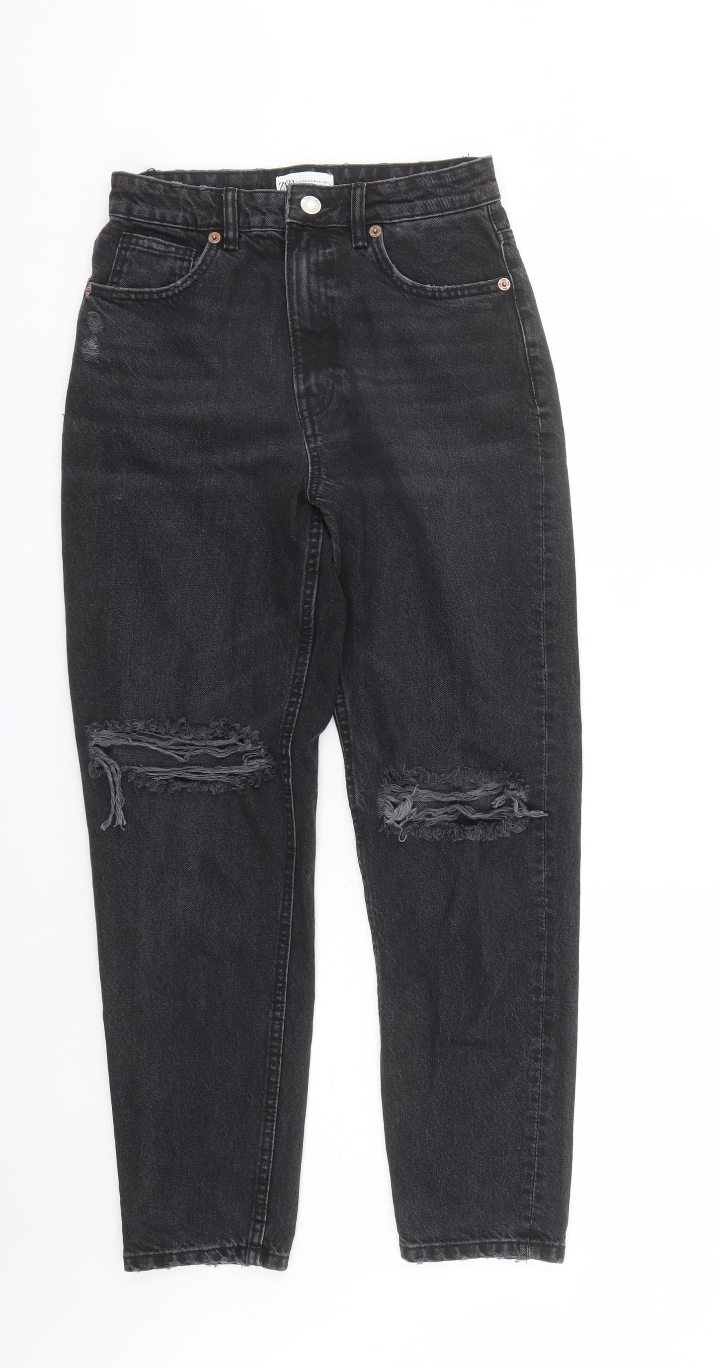 Zara Womens Grey Cotton Straight Jeans Size 28 in L29 in Regular Zip