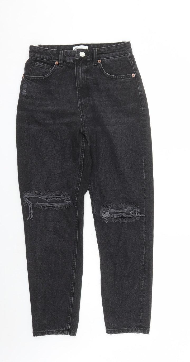 Zara Womens Grey Cotton Straight Jeans Size 28 in L29 in Regular Zip