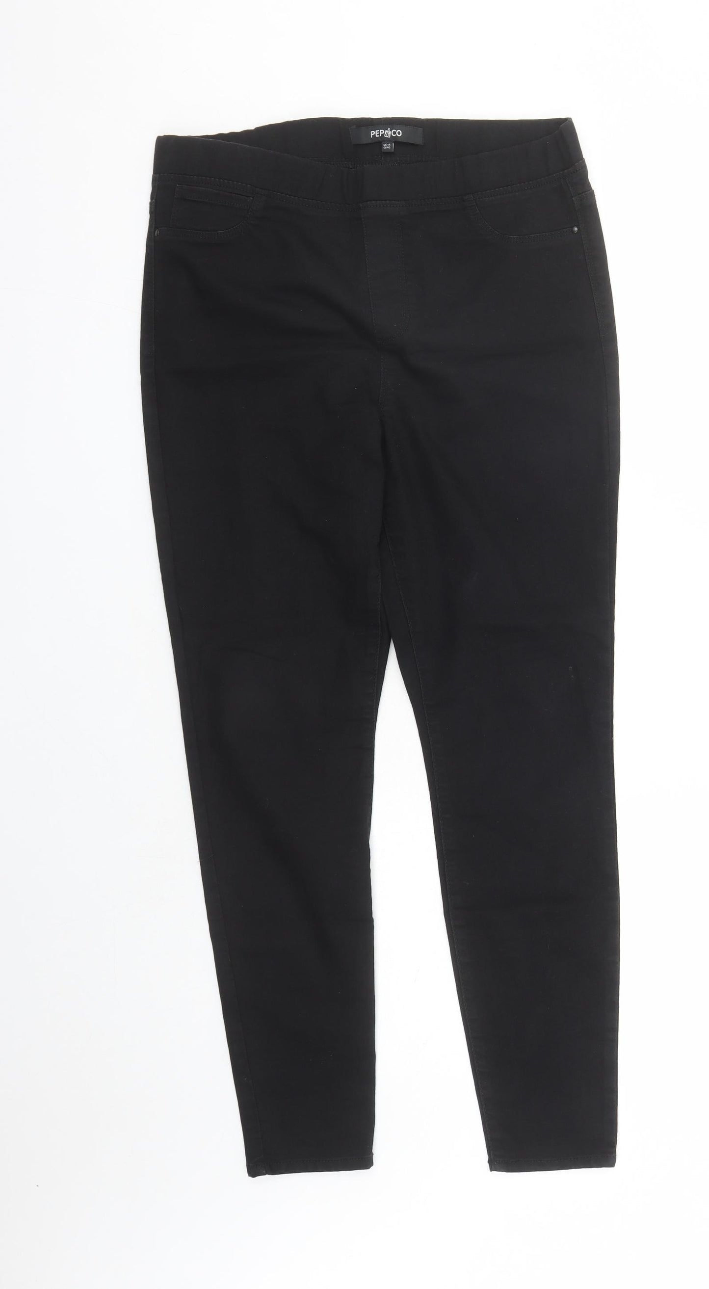 PEP&CO Womens Black Cotton Jegging Jeans Size 14 L29 in Regular - Elasticated Waist