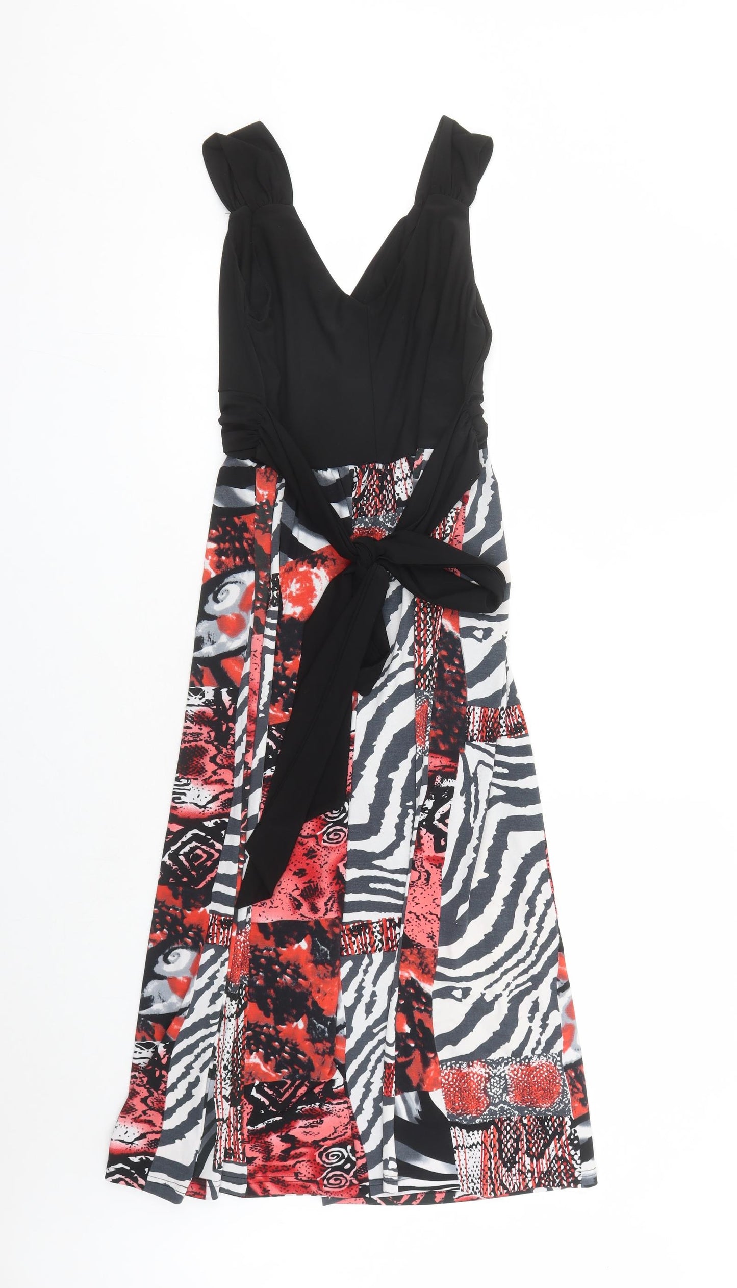 Vivid Womens Multicoloured Geometric Polyester A-Line Size 10 V-Neck Pullover