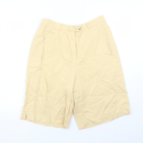 Basler Womens Yellow Viscose Bermuda Shorts Size 14 L11 in Regular Zip - Elasticated Waist