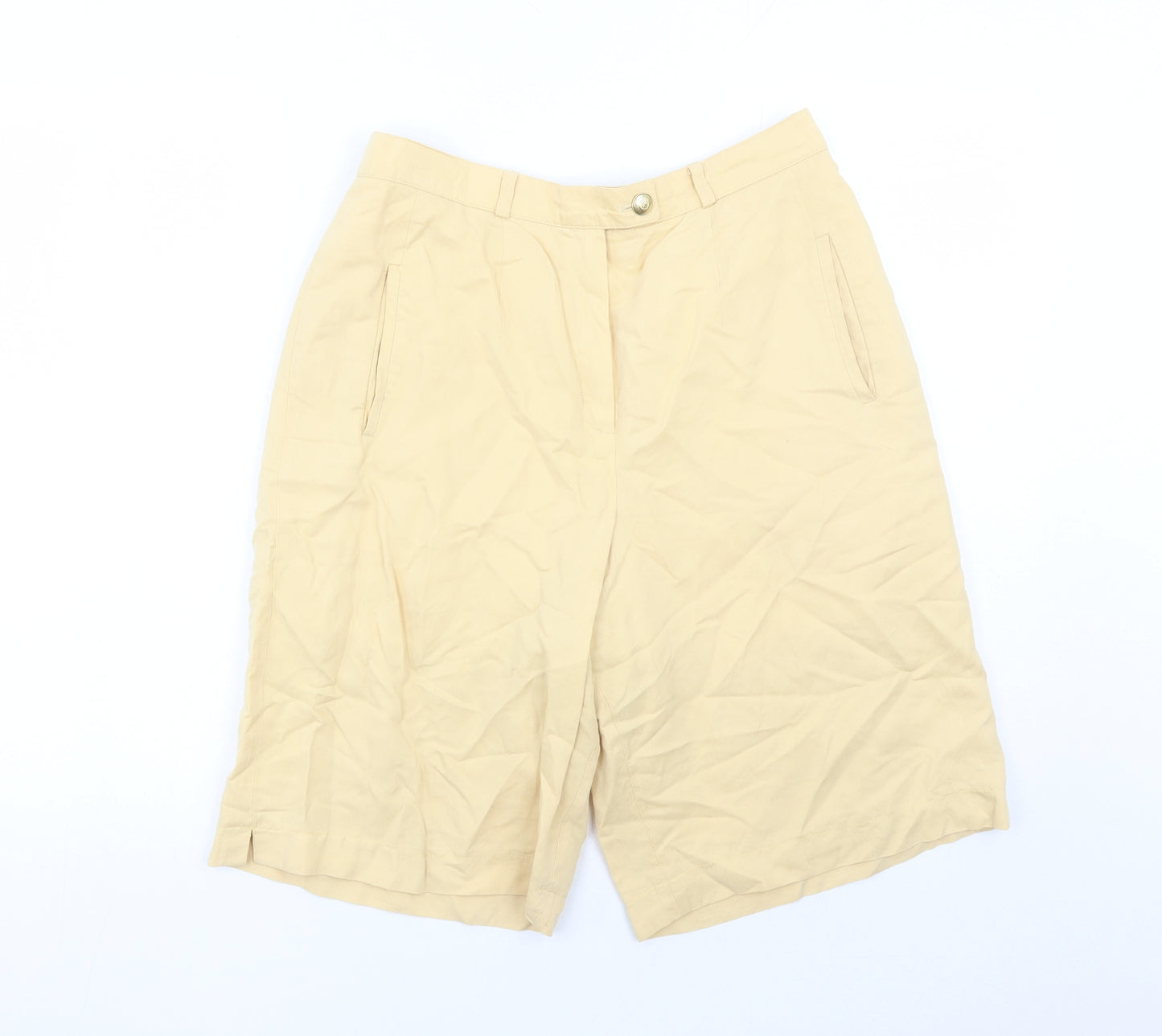 Basler Womens Yellow Viscose Bermuda Shorts Size 14 L11 in Regular Zip - Elasticated Waist