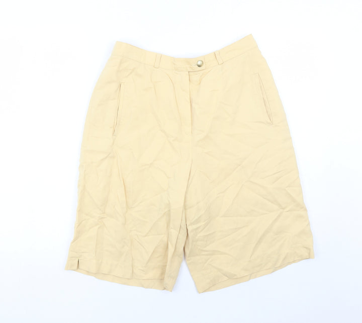 Basler Womens Yellow Viscose Bermuda Shorts Size 14 L11 in Regular Zip - Elasticated Waist