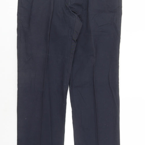 Marks and Spencer Mens Blue Cotton Trousers Size 32 in L31 in Regular Zip