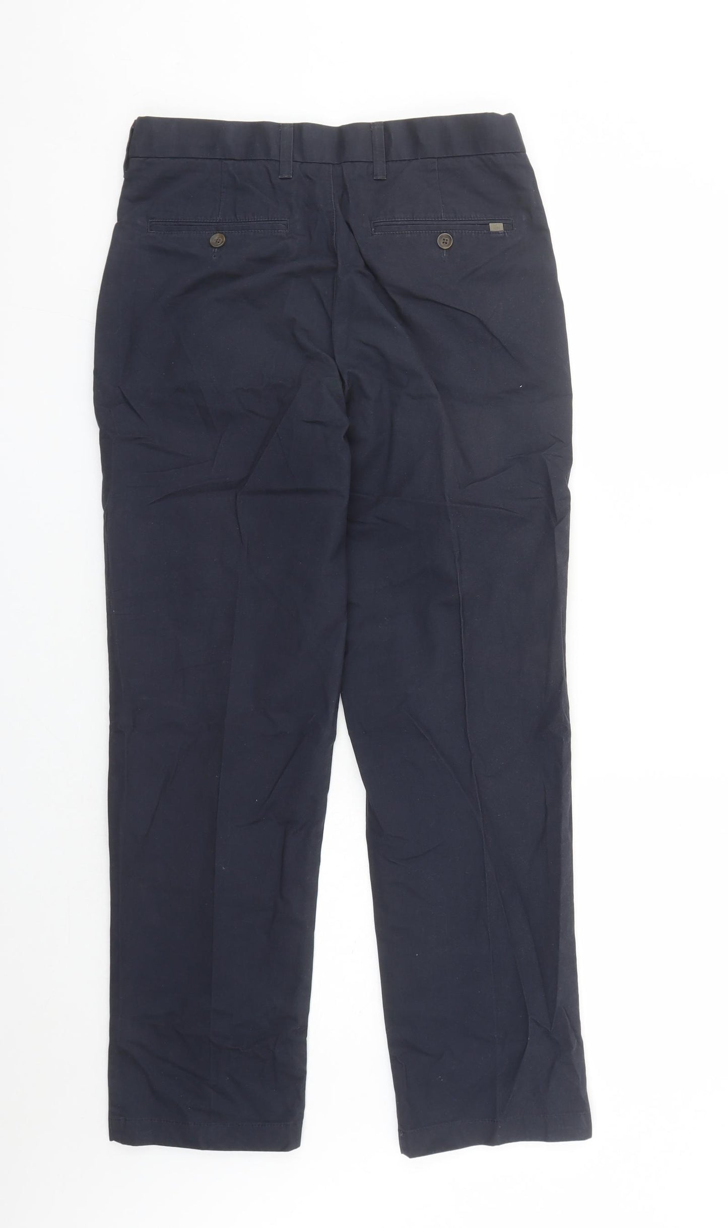 Marks and Spencer Mens Blue Cotton Trousers Size 32 in L31 in Regular Zip
