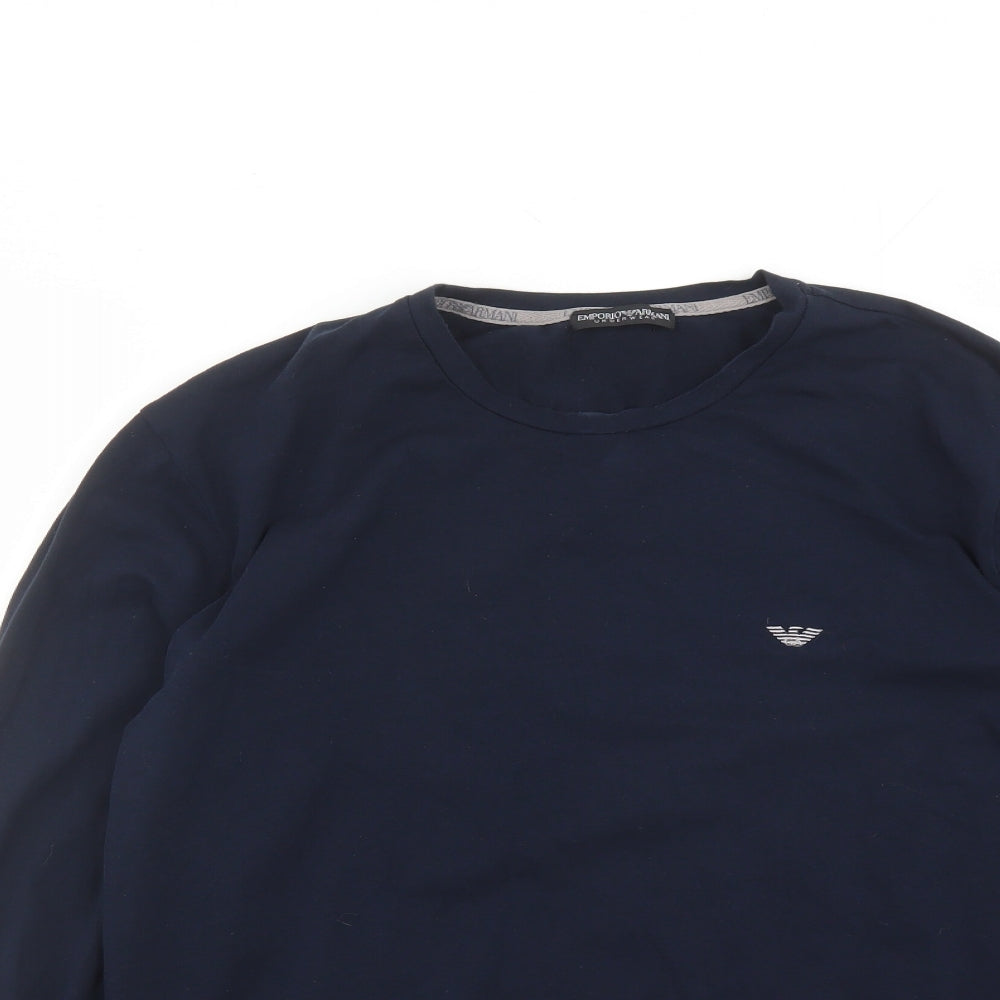 Emporio Armani Mens Blue Solid Cotton Pyjama Top Size M Pullover - Loungewear