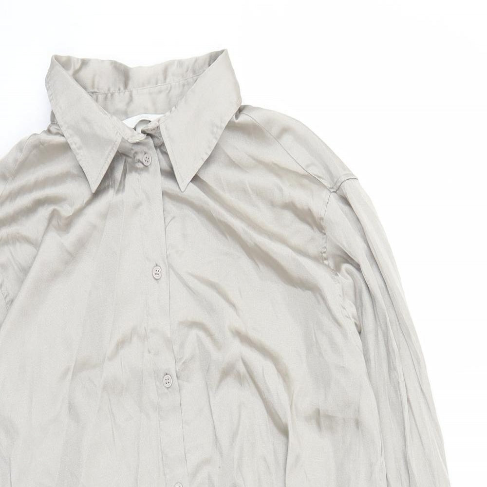 H&M Womens Beige Viscose Basic Button-Up Size M Collared