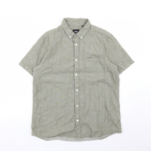 Burton Mens Green Cotton Button-Up Size L Collared Button