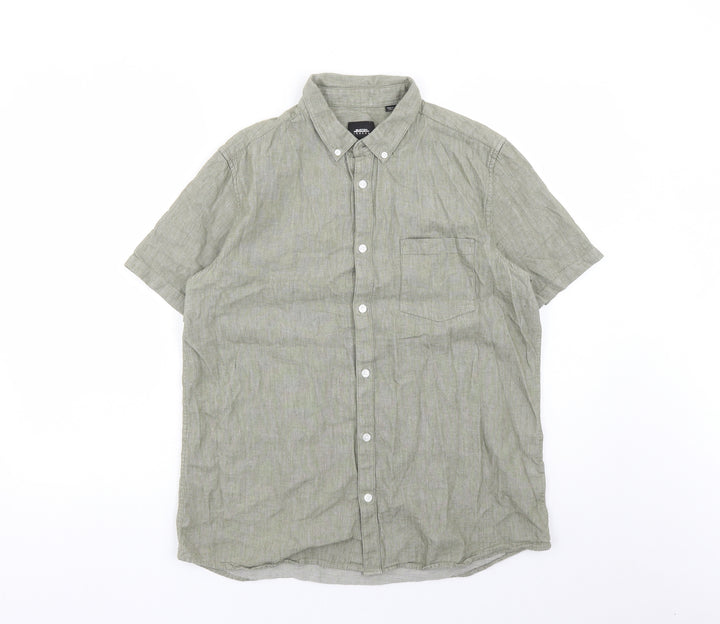 Burton Mens Green Cotton Button-Up Size L Collared Button