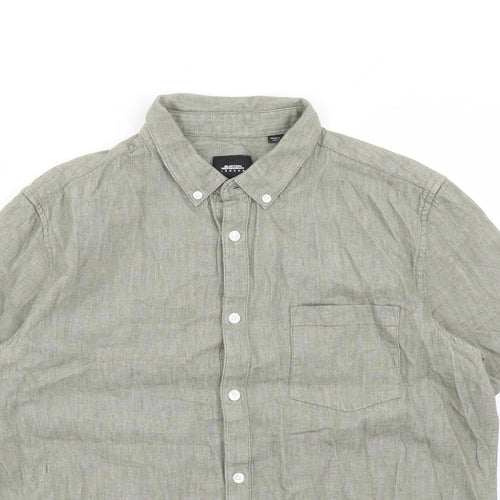 Burton Mens Green Cotton Button-Up Size L Collared Button