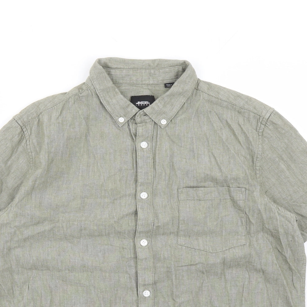 Burton Mens Green Cotton Button-Up Size L Collared Button
