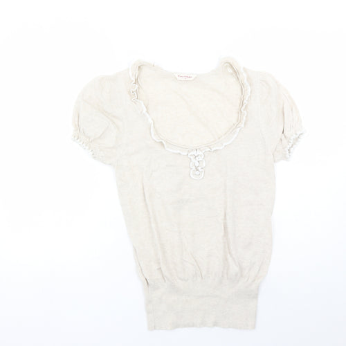Miss Selfridge Womens Beige Round Neck Cotton Pullover Jumper Size 14
