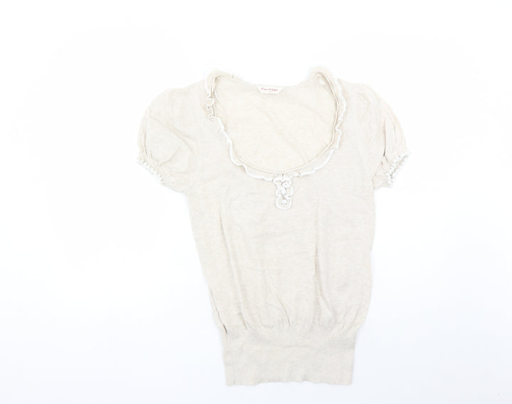 Miss Selfridge Womens Beige Round Neck Cotton Pullover Jumper Size 14