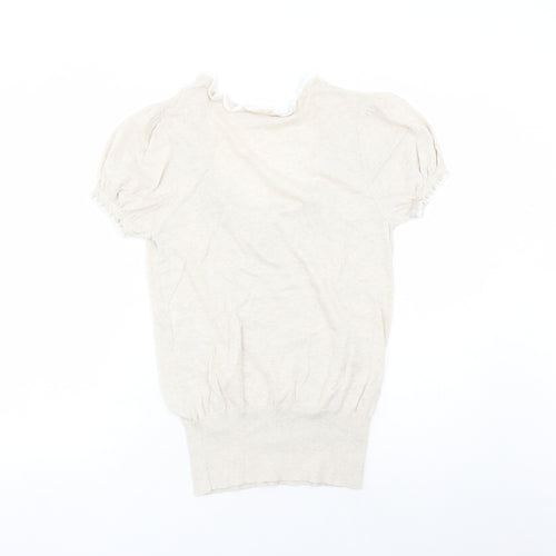 Miss Selfridge Womens Beige Round Neck Cotton Pullover Jumper Size 14