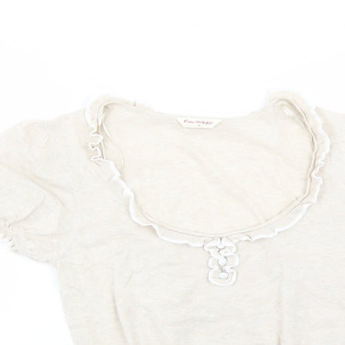 Miss Selfridge Womens Beige Round Neck Cotton Pullover Jumper Size 14