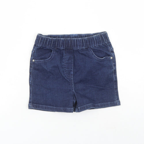 Matalan Girls Blue Cotton Mom Shorts Size 9 Years Regular - Elasticated Waist Inside Leg 2in