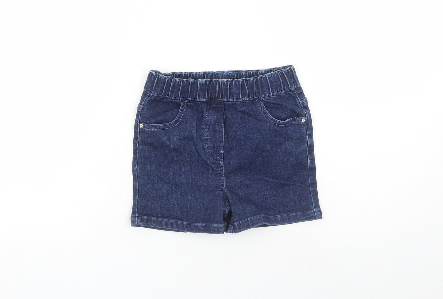 Matalan Girls Blue Cotton Mom Shorts Size 9 Years Regular - Elasticated Waist Inside Leg 2in