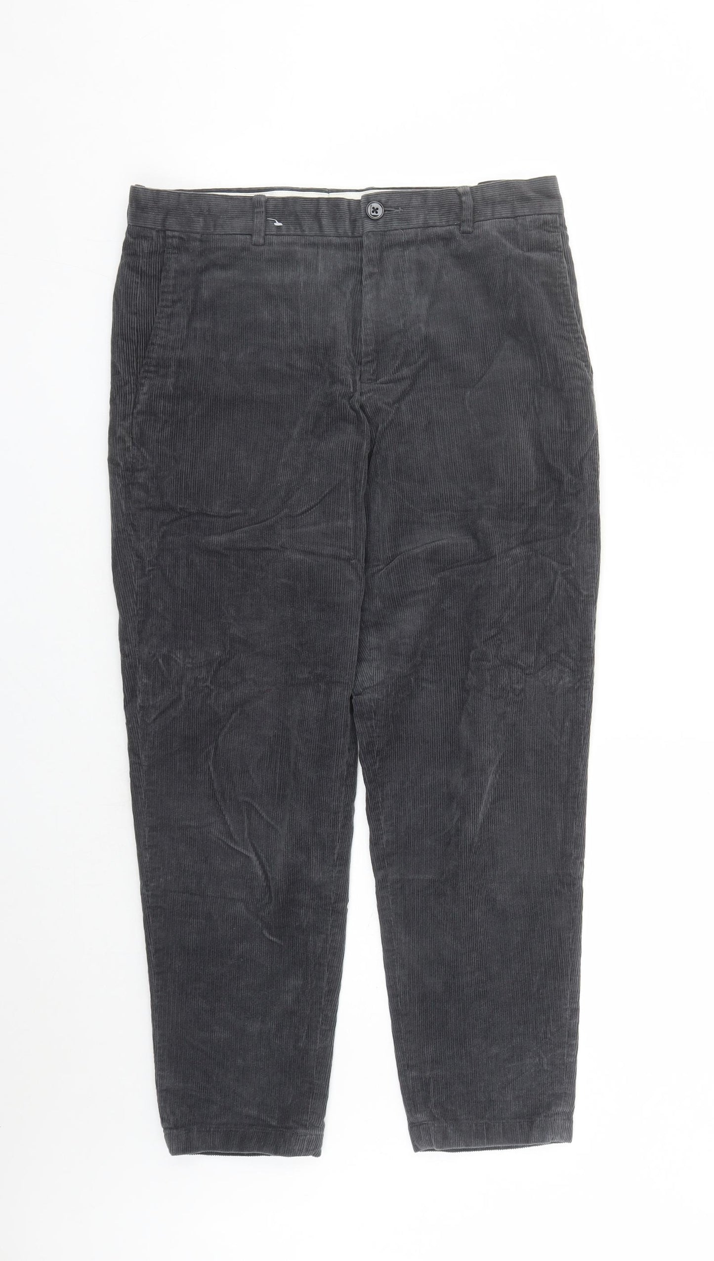 H&M Mens Grey Cotton Trousers Size 34 in L27 in Regular Zip