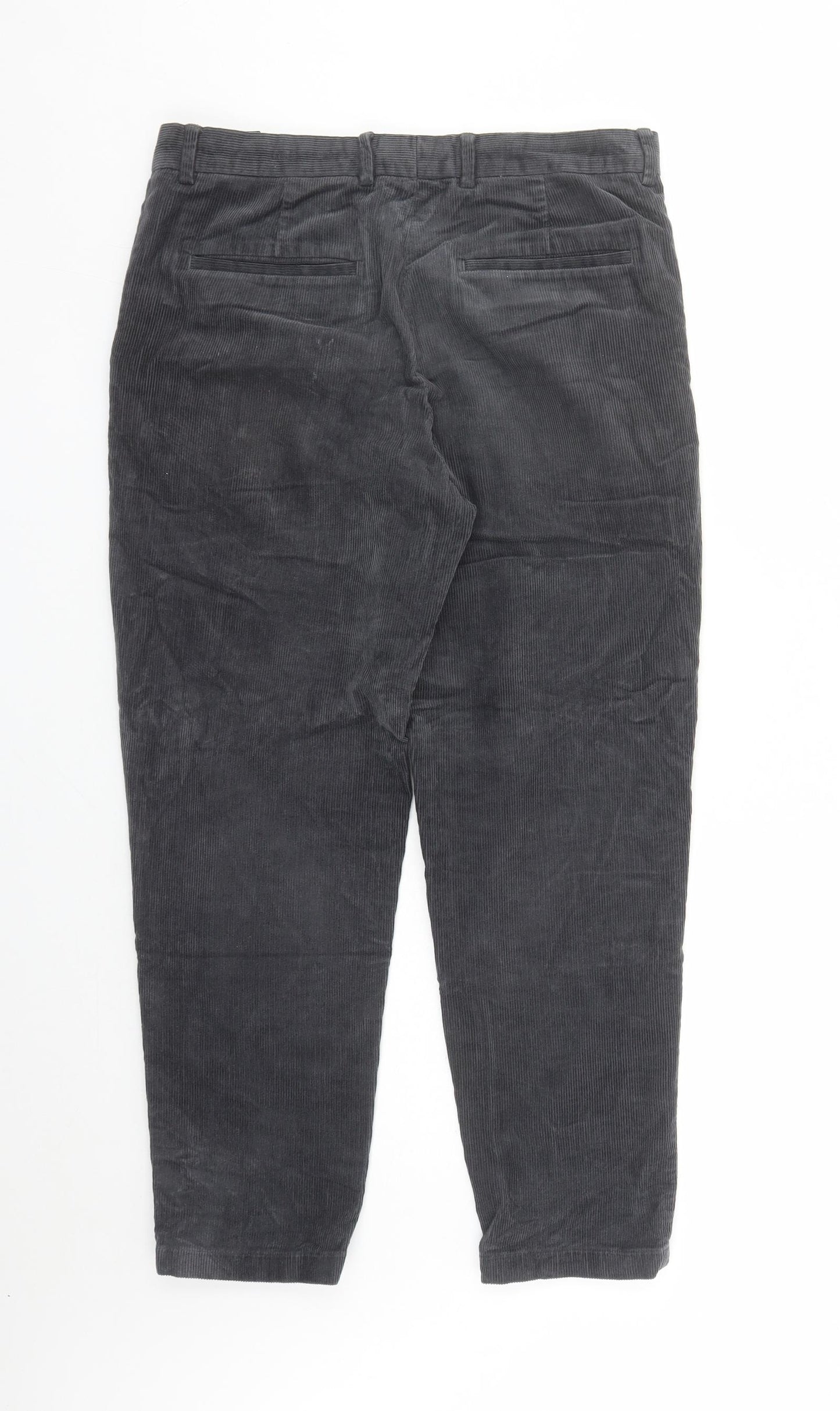 H&M Mens Grey Cotton Trousers Size 34 in L27 in Regular Zip