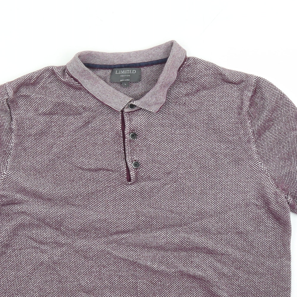 Limited Edition Mens Purple Cotton Polo Size L Collared Button