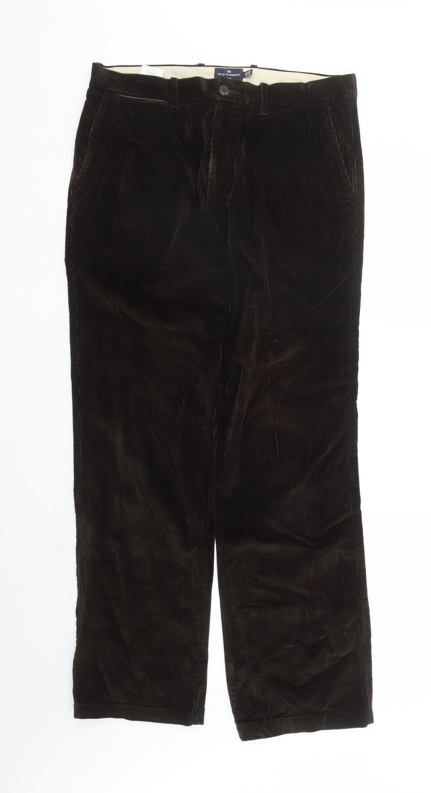 Marks and Spencer Mens Brown Cotton Trousers Size 34 in L33 in Regular Zip