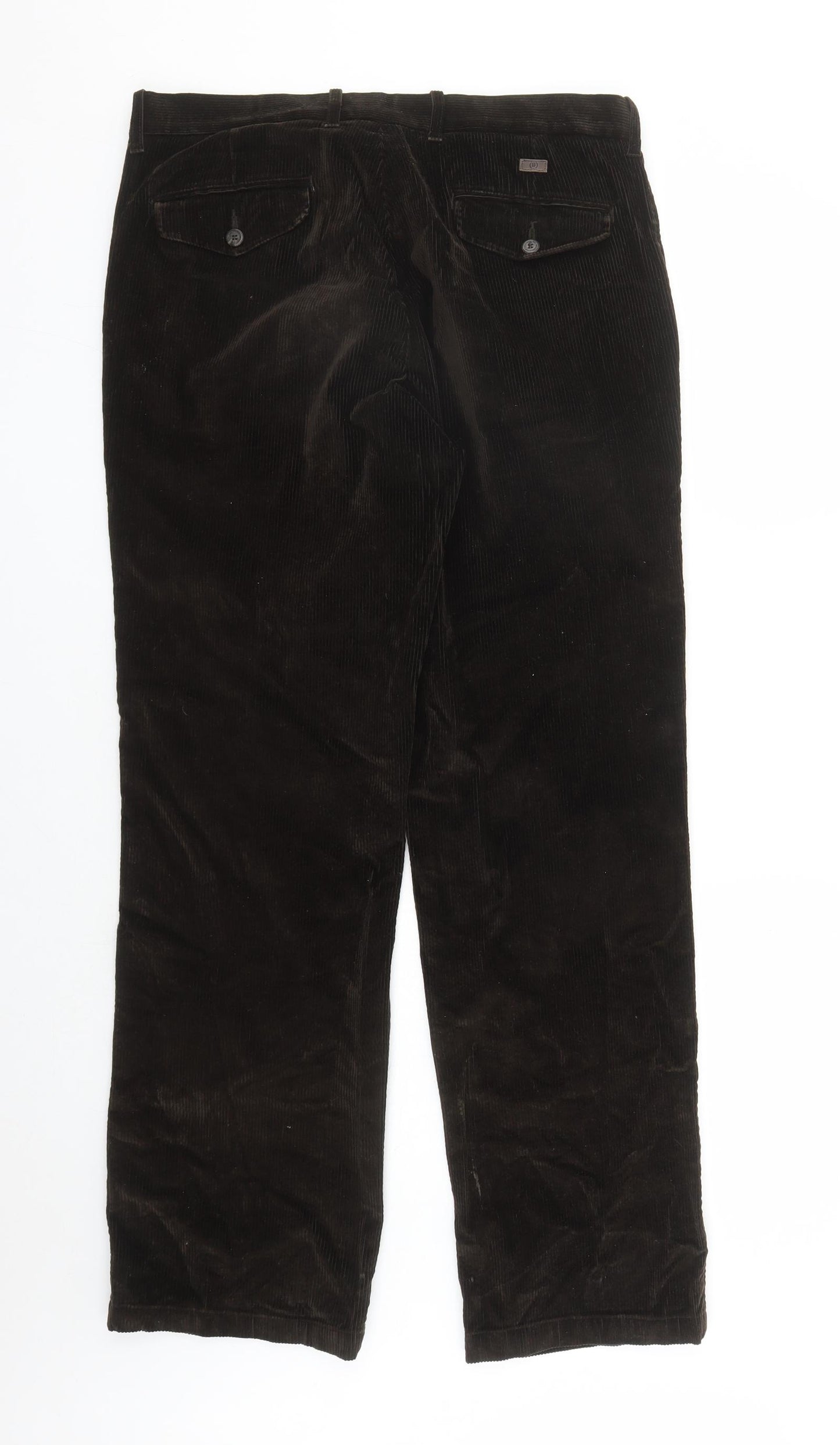 Marks and Spencer Mens Brown Cotton Trousers Size 34 in L33 in Regular Zip