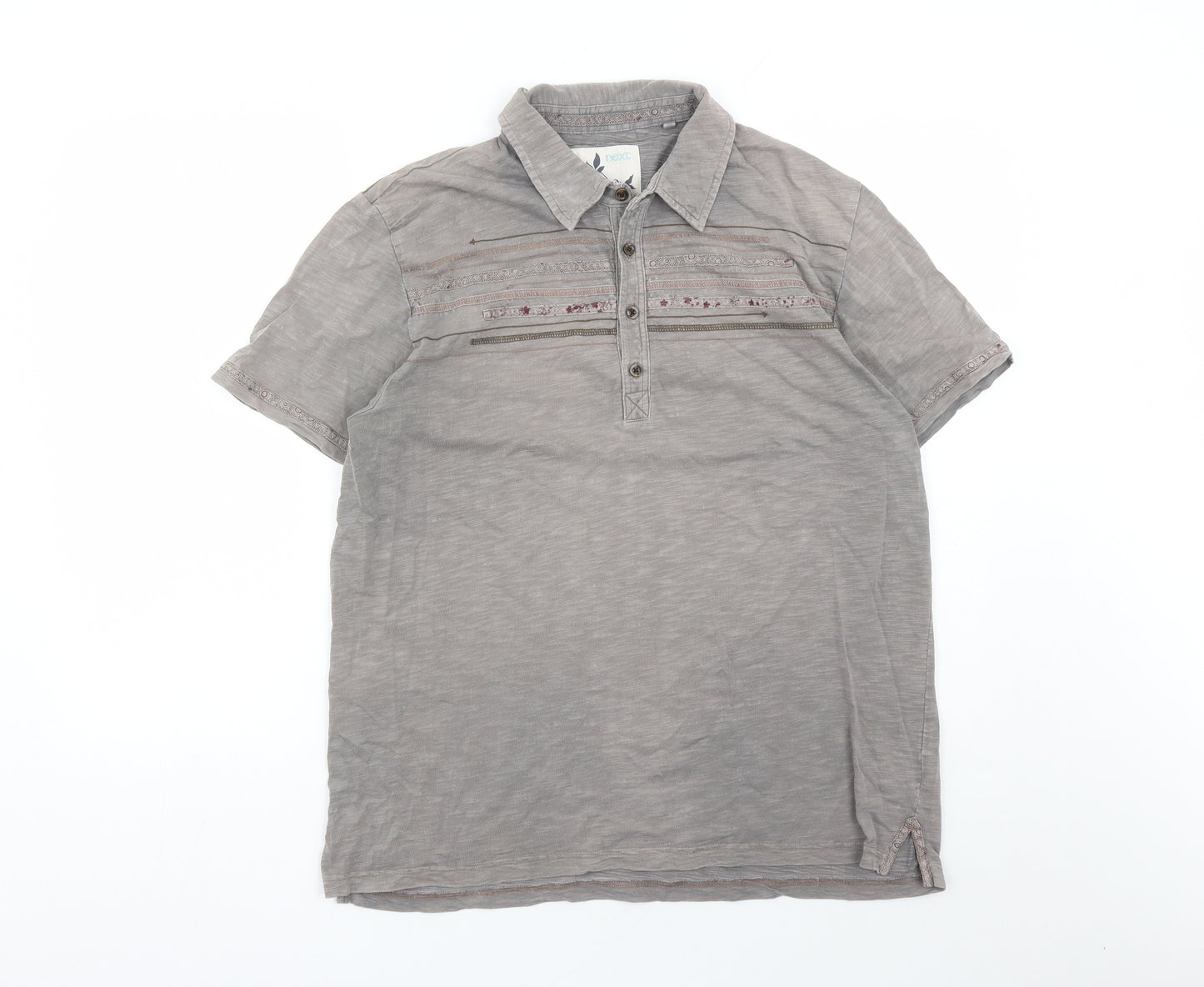 NEXT Mens Grey Cotton Polo Size L Collared Button