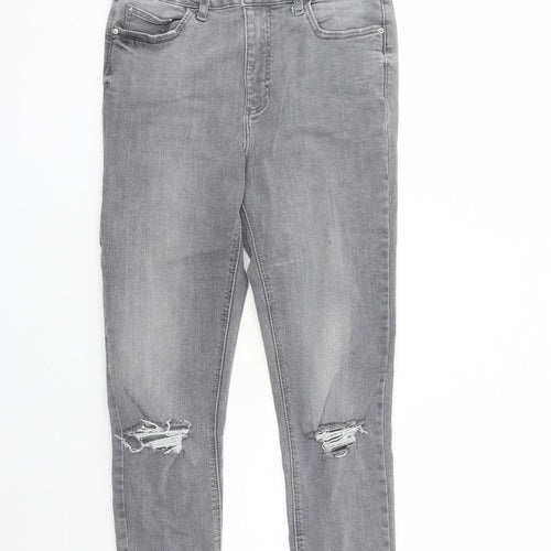 Denim & Co. Womens Grey Cotton Skinny Jeans Size 12 L27 in Regular Zip