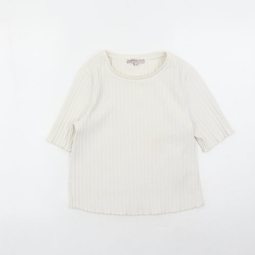 Limited Edition Womens Ivory Cotton Basic T-Shirt Size 14 Round Neck