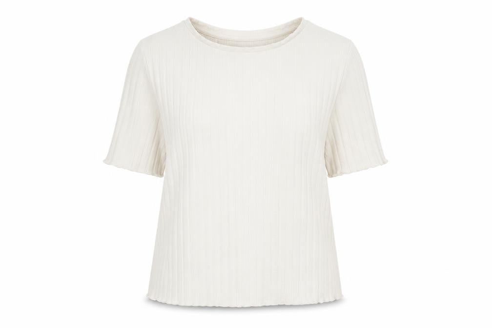 Front view of Limited Edition women’s ivory cotton basic t-shirt, size UK 14, round neck