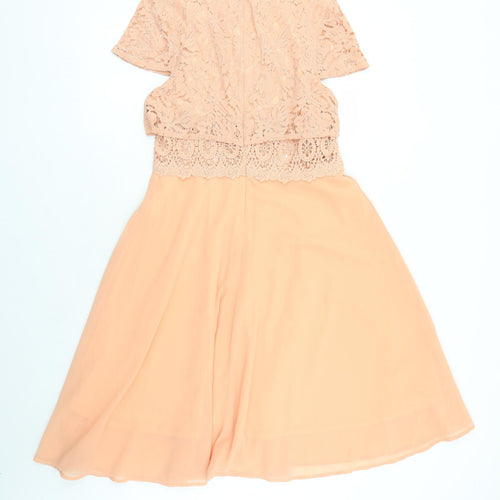 Boohoo Womens Orange Polyester Fit & Flare Size 14 Round Neck Zip - Crochet Detail