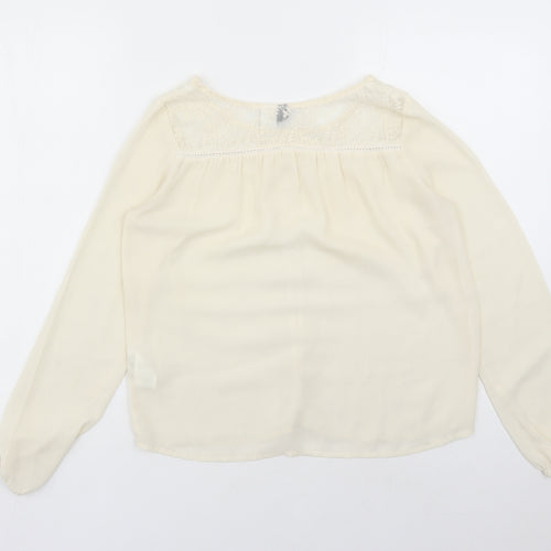 Divided by H&M Womens Ivory Cotton Basic Blouse Size 6 Round Neck