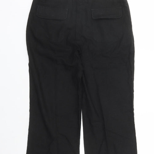 Xe Womens Black Linen Cropped Trousers Size 14 L23 in Regular Zip