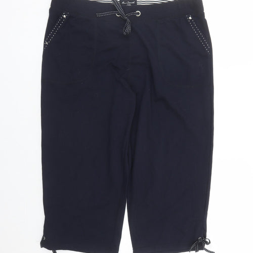 Bonmarché Womens Blue Polyester Cropped Trousers Size M L21 in Regular Drawstring - Elasticated Waist