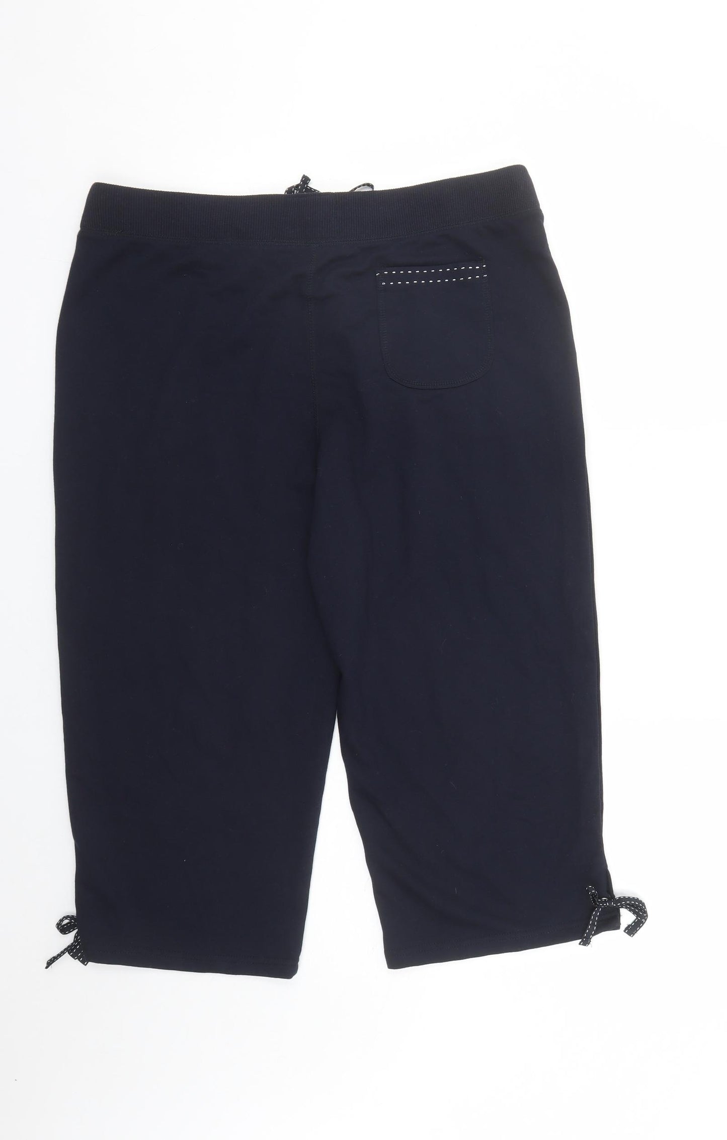 Bonmarché Womens Blue Polyester Cropped Trousers Size M L21 in Regular Drawstring - Elasticated Waist