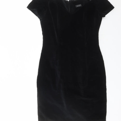 KRISS Womens Black Cotton Shift Size 10 V-Neck Zip