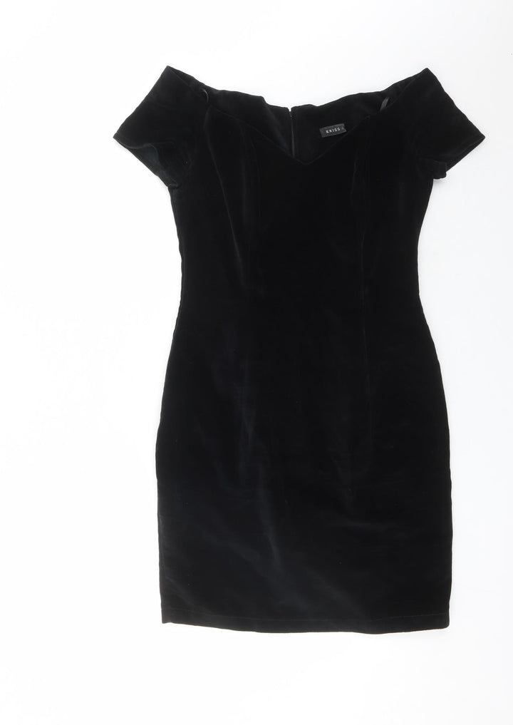 KRISS Womens Black Cotton Shift Size 10 V-Neck Zip