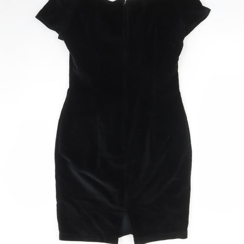 KRISS Womens Black Cotton Shift Size 10 V-Neck Zip